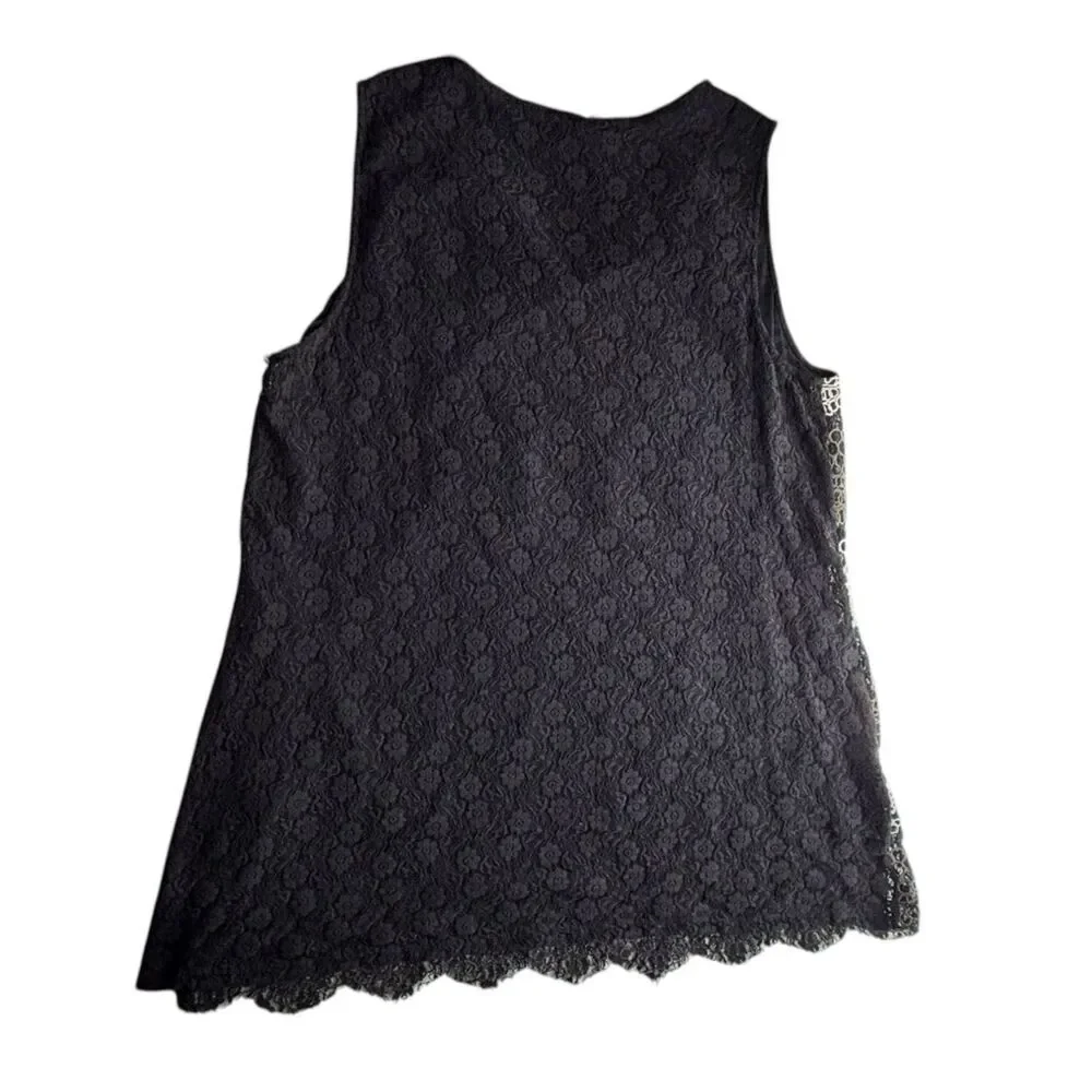 Alfani Women’s Black Lace Embroidered Top Size XL Sheer Overlay Top - Picture 5 of 5
